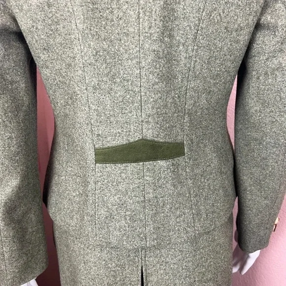 Vintage Lodenfrey Green German Austria Wool Cropped Military Jacket & Skirt Suit - Picture 15 of 16